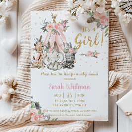Chic Jungle Animals Boho Tribal Girl Baby Shower Inbjudningar