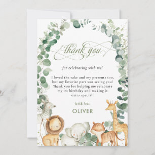 Chic Jungle Animals Greenery 1st Birthday Party Tack Kort