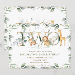Chic Jungle Animals Greenery 2:a födelsedagen 2 Vi Inbjudningar