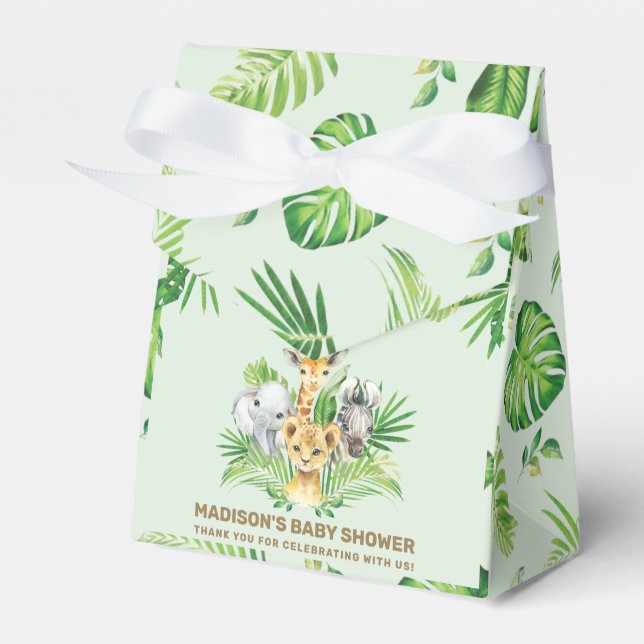 Chic Jungle Animals Greenery Baby Shower Tack Presentaskar (Framsidan Sidan)