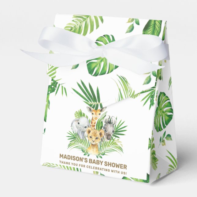 Chic Jungle Animals Greenery Baby Shower Tack Presentaskar (Framsidan Sidan)