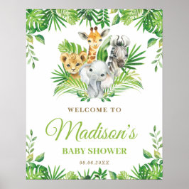 Chic Jungle Animals Greenery Baby Shower Välkommen Poster