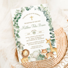 Chic Jungle Animals Greenery Baptism Christening Inbjudningar
