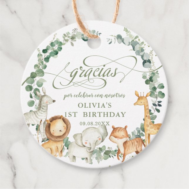 Chic Jungle Animals Greenery Birthday Baby Shower Gåvor Etiketter (Framsida)