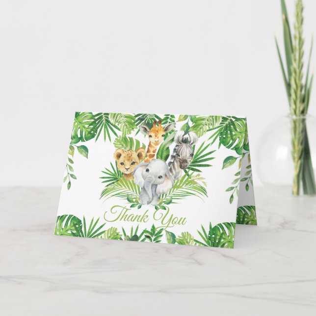 Chic Jungle Animals Greenery Birthday Baby Shower Tack Kort (Framsida)