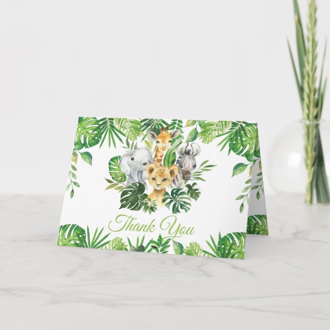 Chic Jungle Animals Greenery Birthday Baby Shower Tack Kort (Framsida)