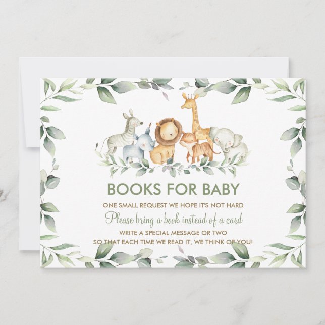 Chic Jungle Animals Greenery Bokar för Baby Card Inbjudningar (Framsida)