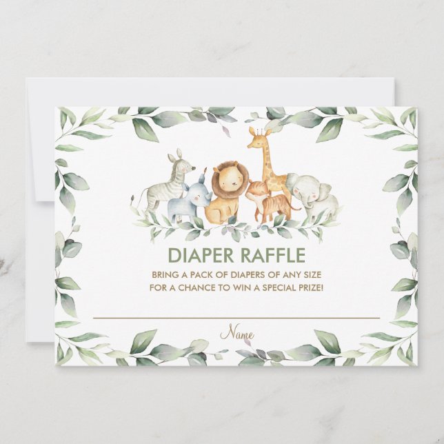 Chic Jungle Animals Greenery Diaper Raffle Card Inbjudningar (Framsida)