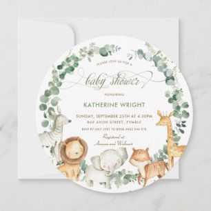 Chic Jungle Animals Greenery Neutralt Baby Shower Inbjudningar