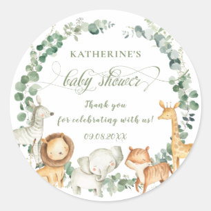 Chic Jungle Animals Greenery Neutralt Baby Shower Runt Klistermärke