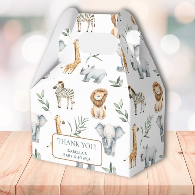 Chic Jungle Animals Greenery Safari Baby Shower Presentaskar (Chic Jungle Animals Greenery Safari Baby Shower Favor Box)