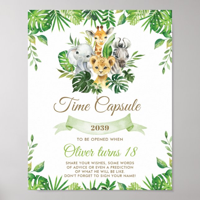 Chic Jungle Animals Greenery Time Capsule-tecken Poster (Framsidan)