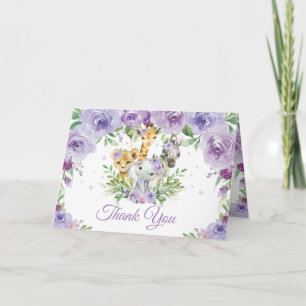 Chic Jungle Animals Lila Blommigt Baby Shower Tack Kort