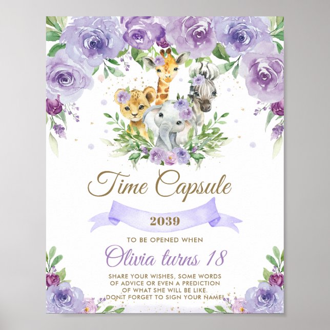 Chic Jungle Animals Lila Blommigt Time Capsule Poster (Framsidan)