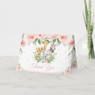 Chic Jungle Animals Rosa Blommigt Baby Shower Tack Kort