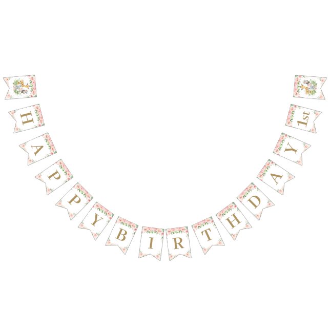 Chic Jungle Animals  Rosa Blommigt Birthag Vimplar (Alla)