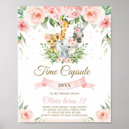 Chic Jungle Animals Rosa Blommigt Time Capsule-tec Poster
