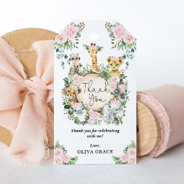 Chic Jungle Safari Animals  Blommigt Flicka Presentetikett
