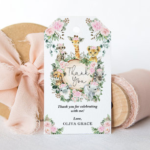 Chic Jungle Safari Animals Blommigt Flicka Presentetikett