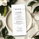 Chic-Kalligrafi 4 x 9 Bröllop-menykort för plåt Meny<br><div class="desc">Ett enkelt menykort för calligraphy bröllop i chic. Jag erbjuder en kostnadsfri anpassningstjänst. Om du har några frågor eller speciella förfrågningar kan du kontakta mig.</div>