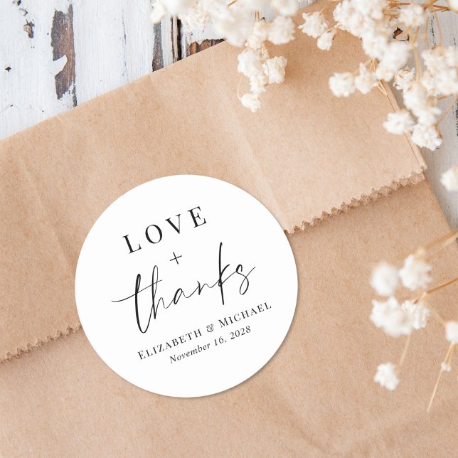 Chic Kärlek och tack Bröllop Runt Klistermärke (Skapare uppladdad)