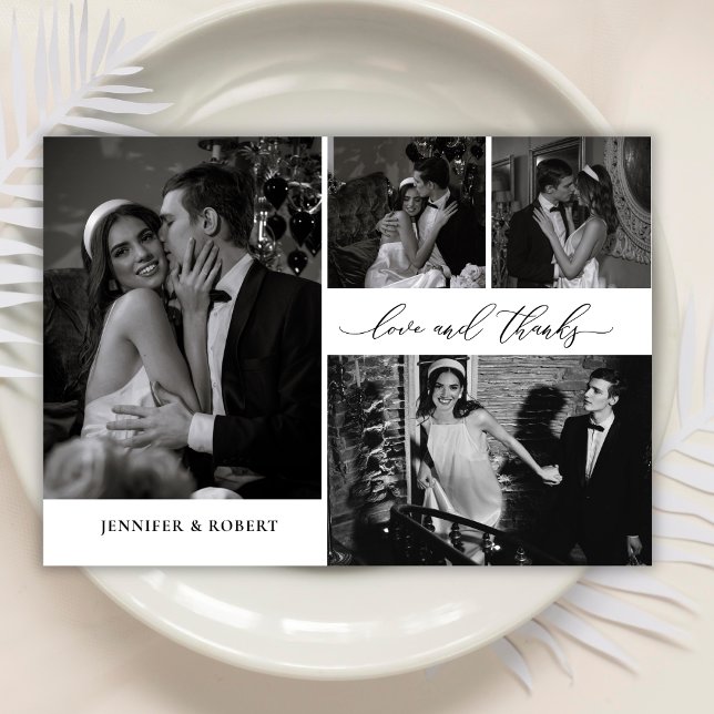 Chic kärlek och tack skript fotokollage bröllop kort (Skapare uppladdad)