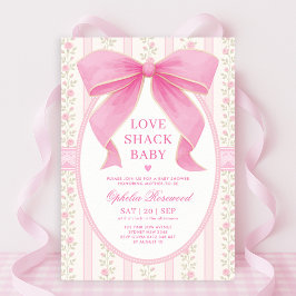 Chic Kärlek Shack Rosa Bow Snöre Girl Baby Shower Inbjudningar