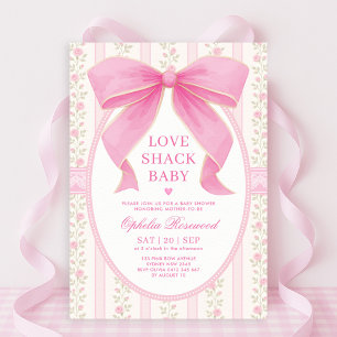 Chic Kärlek Shack Rosa Bow Snöre Girl Baby Shower Inbjudningar