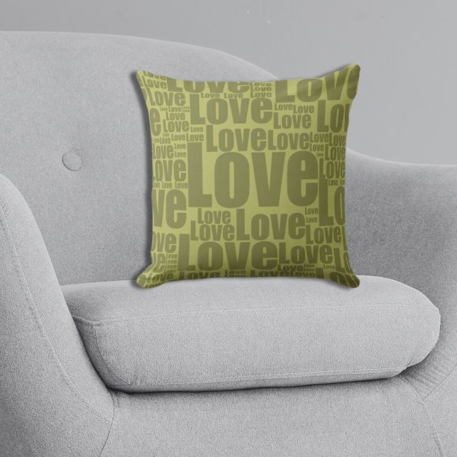 Chic Kärlek Typografi Grönt Dekorativ kudde (Chic Love Typography Green Throw Pillow)