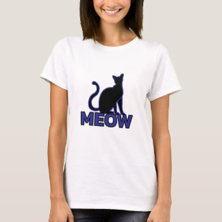 Chic Kattdjur Charm - Blue "MEOW" Cat Silhouette T Shirt