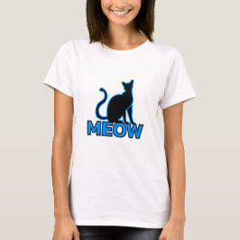 Chic Kattdjur Charm - Blue "MEOW" Cat Silhouette T Shirt