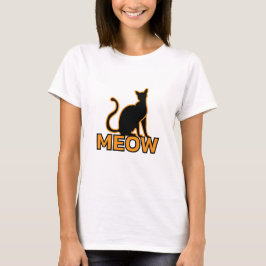 Chic Kattdjur Charm - Orange "MEOW" Cat Silhouette T Shirt