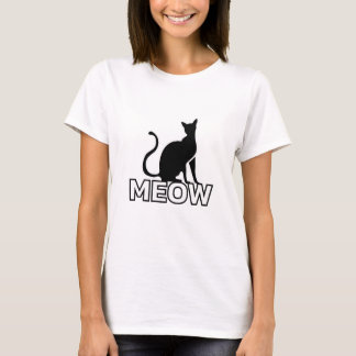 Chic Kattdjur Charm - White "MEOW" Cat Silhouette T Shirt