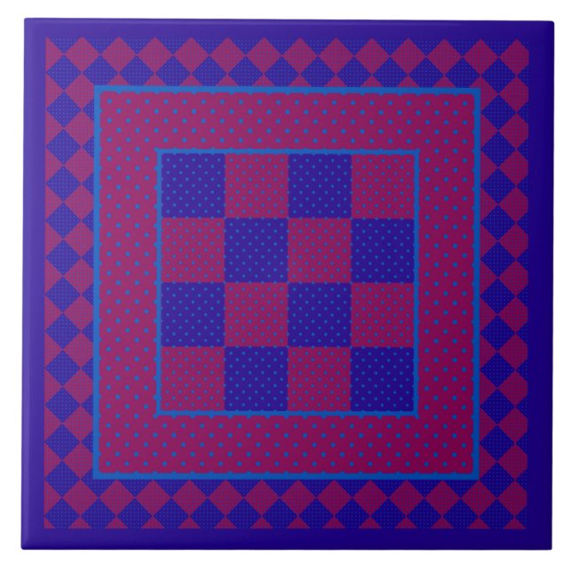 Chic keramiskt plattor, Lila, blått, plommonpolka Kakelplatta (Framsidan)