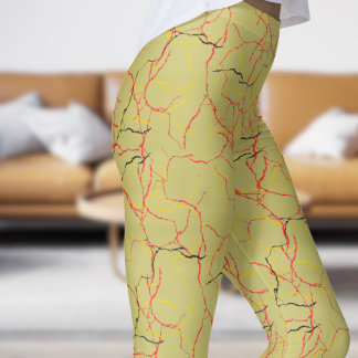 Chic Khaki och Red Fracture Mönster Leggings