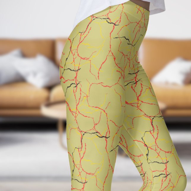 Chic Khaki och Red Fracture Mönster Leggings (Chic Khaki and Red Fracture Pattern Leggings)