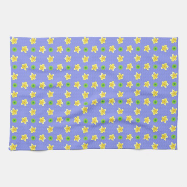 Chic Kitchen Towel: Primroses, Polkas, Blue Kökshandduk (Horisontell)