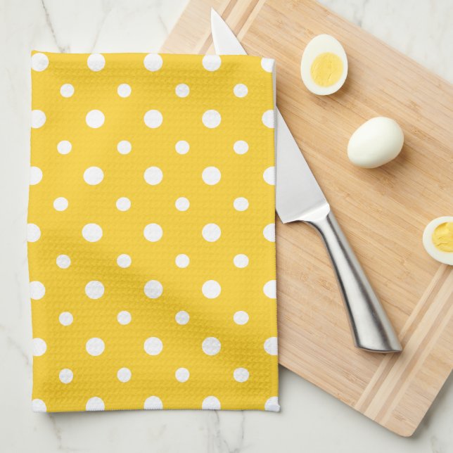 Chic Kitchen Towel: White Jumbo Polkas on Gult Kökshandduk (Vikt i Fjärdedel)