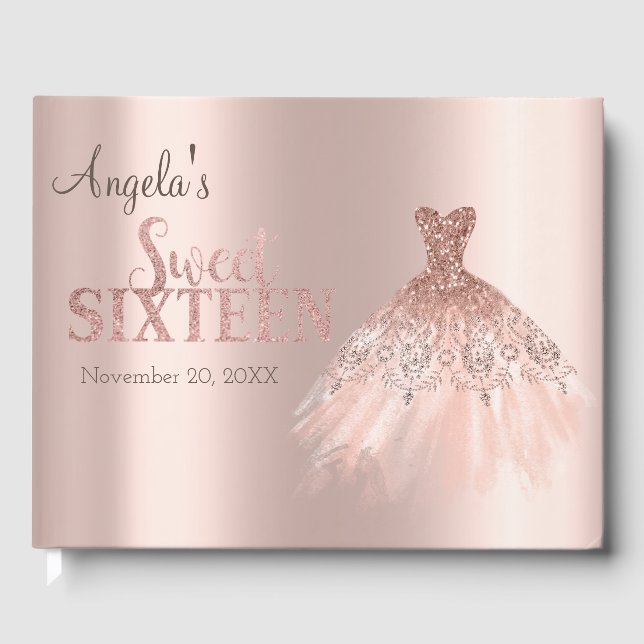 Chic klänning  Rose Gold Sweet 16   Gästböcker (Framsida)