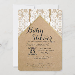 Chic & klassy White Snöre, Guld och Recycled Pappr Inbjudningar