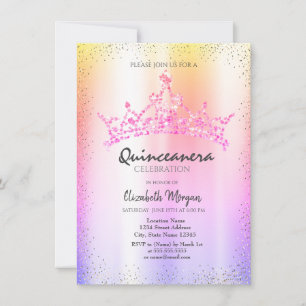 Chic konfettikrona Ombre Metallisk Quinceañera Inbjudningar
