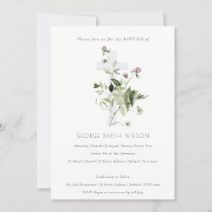 Chic Kor Lila Wildblomme Blommigt Baptism Inbjudan