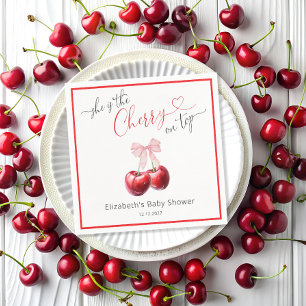 Chic Körsbär på toppen Coquette Baby Shower Pappersservett
