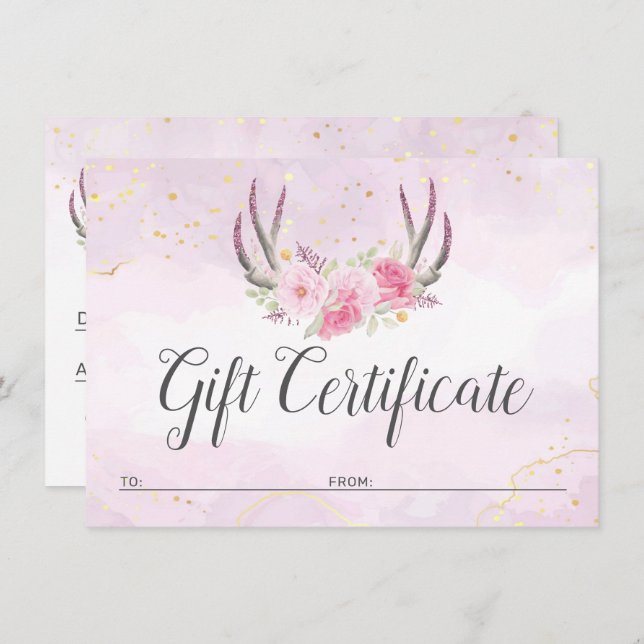 Chic-kort för  Rosa Guld Antlers-certifikat Inbjudningar (Fram/baksida)