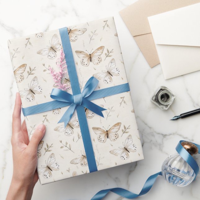 Chic Kräm Fjärilar Födelsedag Presentpapper (Gifting)