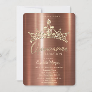 Chic krona Brun metallisk Quinceañera Inbjudningar