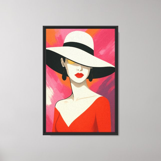 Chic Kvinna i Hat Pop Art Stil Canvastryck (Framsida)
