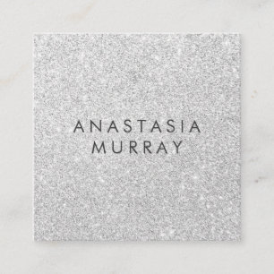 Chic, kvinnlig & glam grå silver glitter gnistrar fyrkantigt visitkort