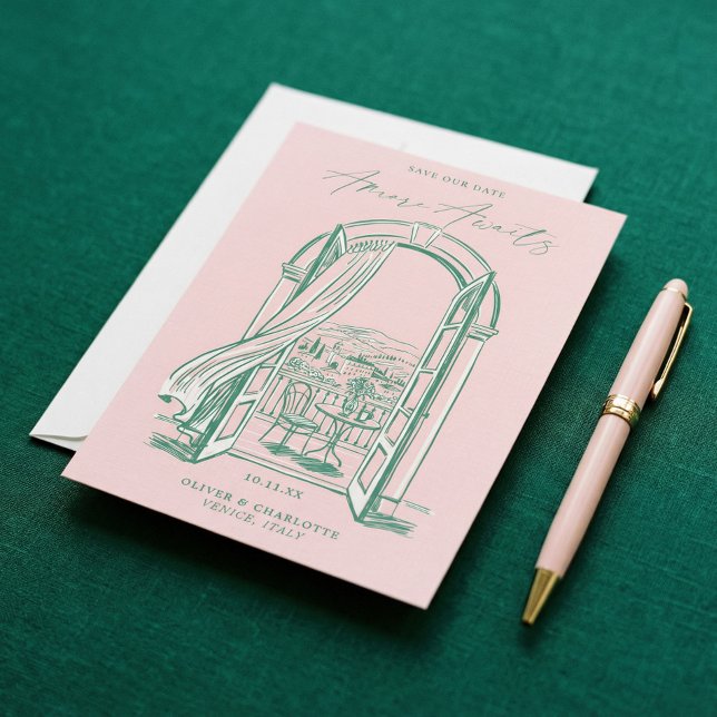 Chic La Dolce Vita Hand Doodle Sketch Venice Italy Spara Datumet (Chic La Dolce Vita Hand Doodle Sketch Venice Italy Save The Date)