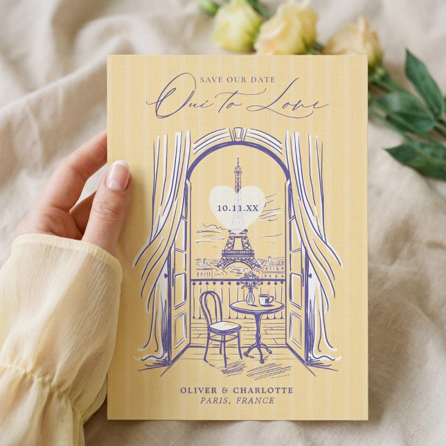 Chic La Dolce Vita Handritat Paris Eiffeltornet Spara Datumet (Chic La Dolce Vita Hand Drawn Paris Eiffel Tower Save The Date)